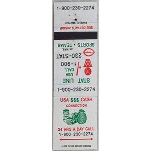 Matchbook Cover USA Cash Connection 900 Number Sports Stats Line Promo Ad